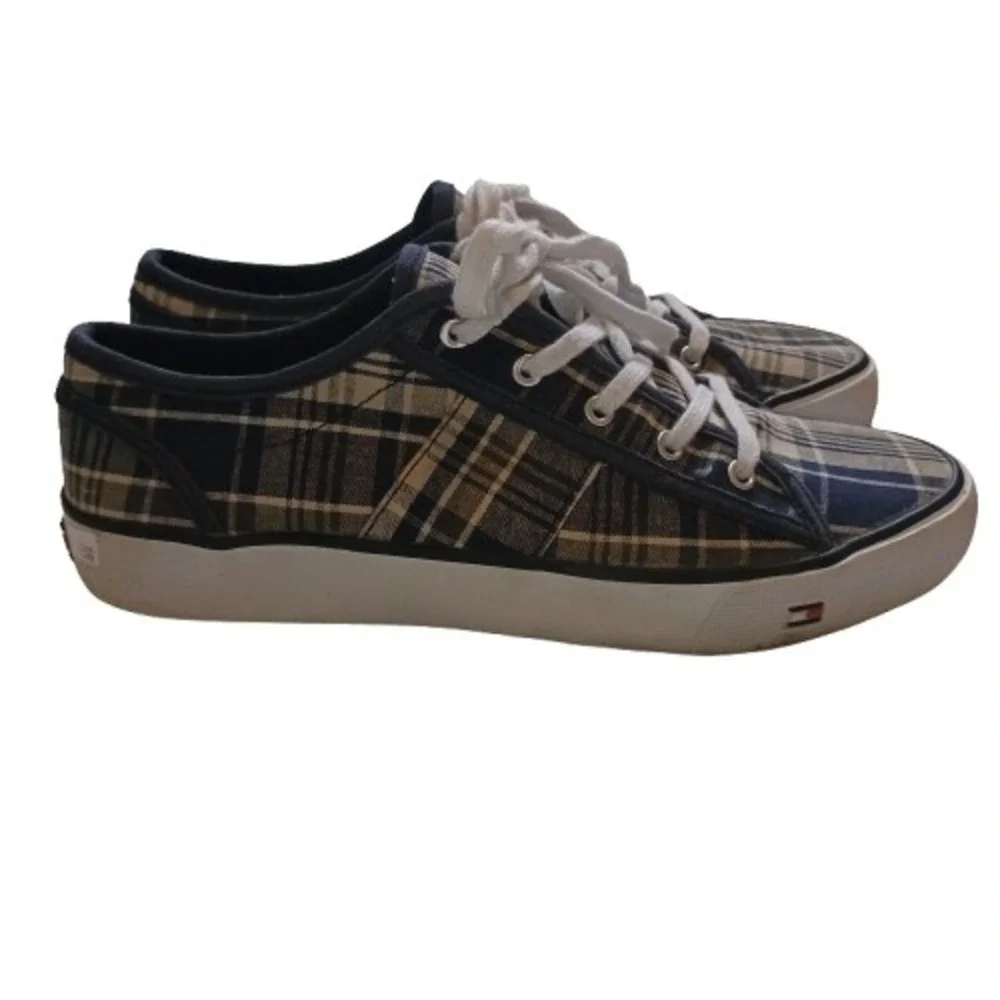 Tommy Hilfiger Plaid Canvas Low‎ Top Lace Up Sneakers Women's Casual Shoes - Picture 2 of 11